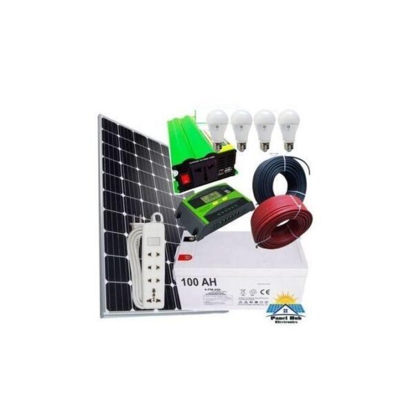 Solarmax 150Watts Solar Panel Full Kit + 100AH Solar Battery Dry Cell + 300Watts Inverter + 10AH Solar Charge Controller + 4 DC Bulbs + Extension + 10M Cable ( 5M Red + 5M Black )